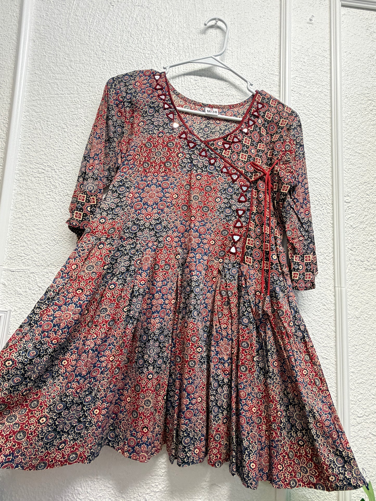 Kacchi short rayon kurti with mirrorwork