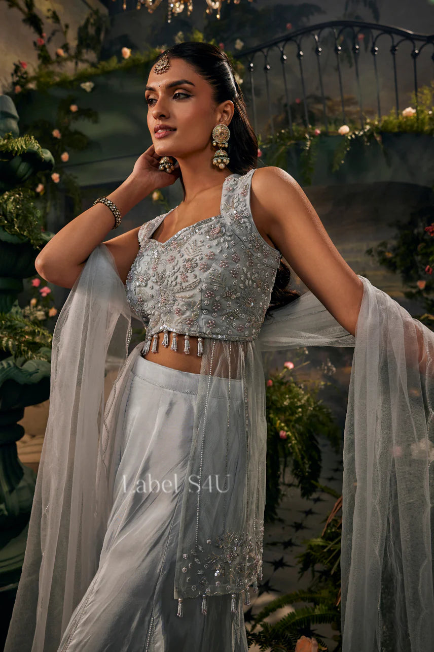 Grey heavy handwork indo western