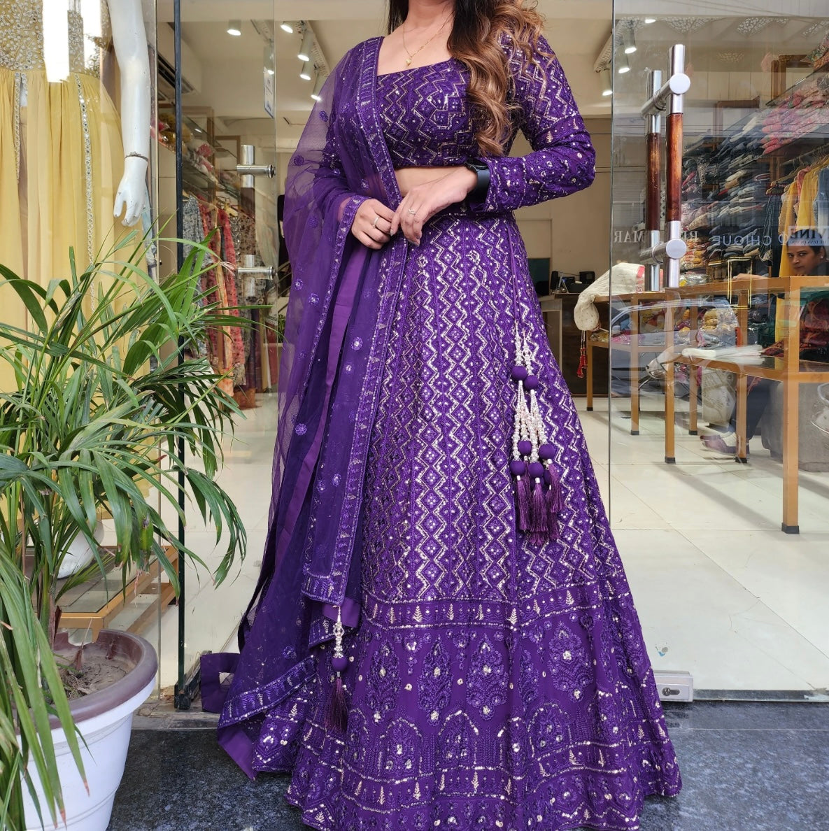 Purple beautiful chikankari with sequence work lehenga