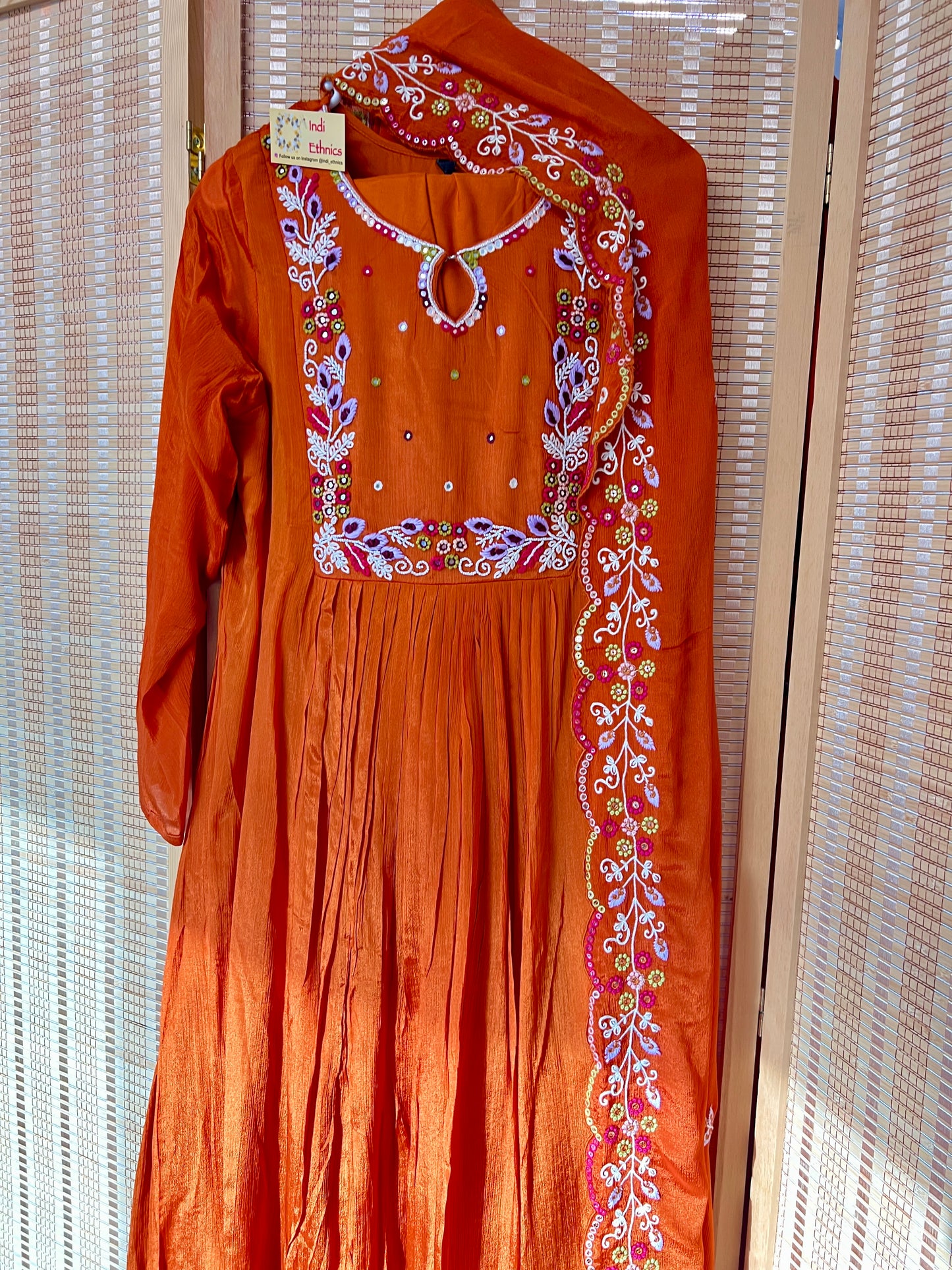 Burnt orange pure chinnon handwork suit