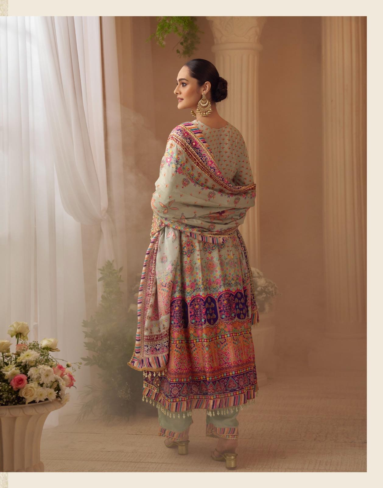 Crepe silk multicolor anarkali kurta set