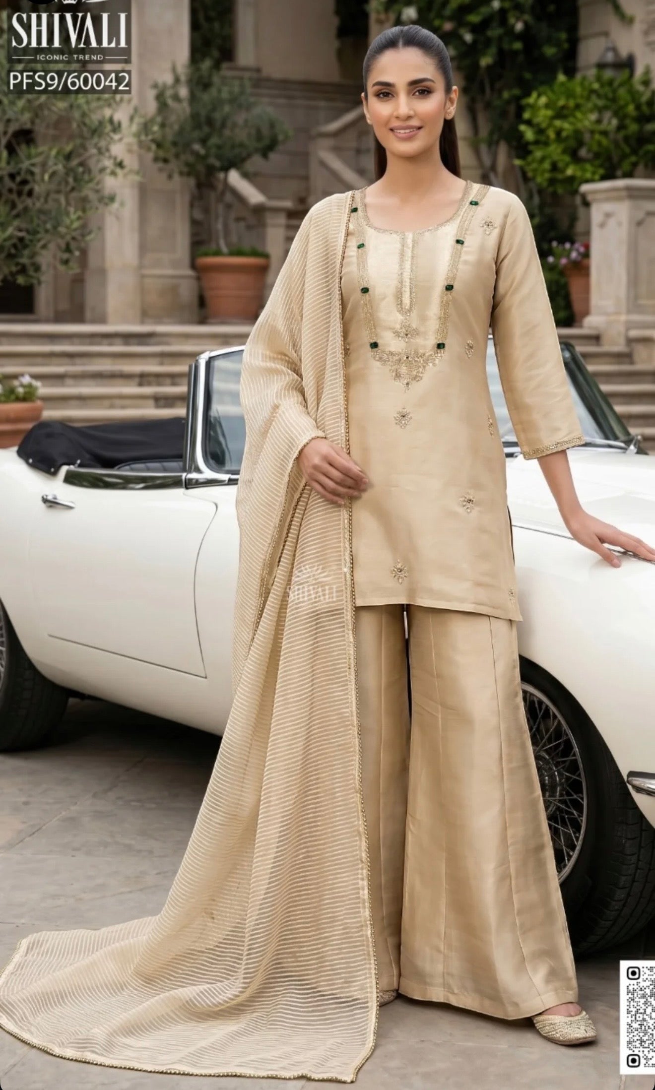 Elegant Gold tissue sharara suit
