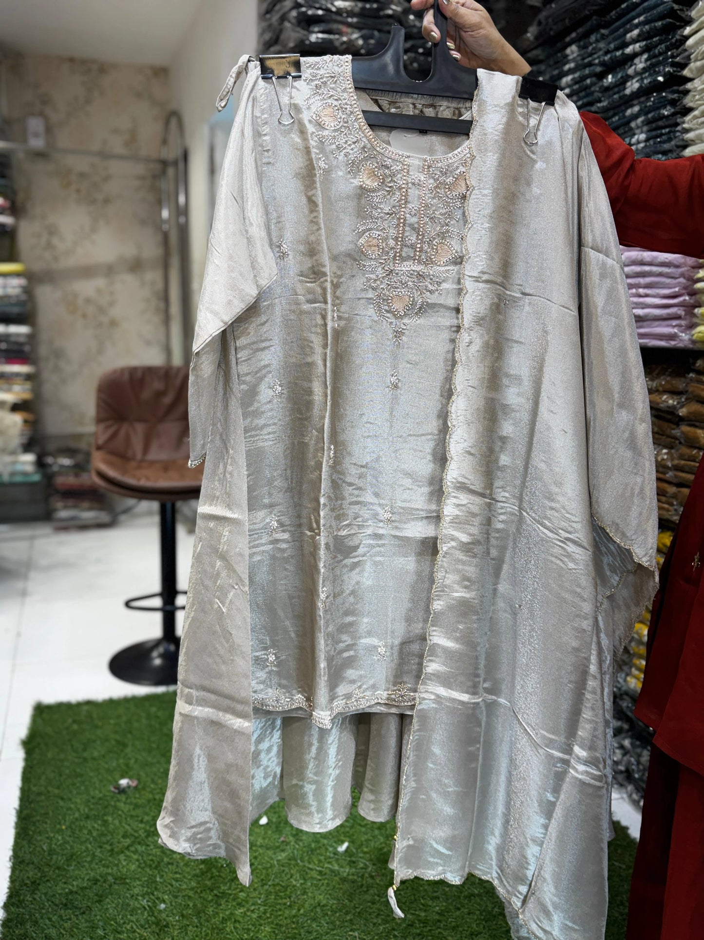 Plus size silver tissue sharara suit