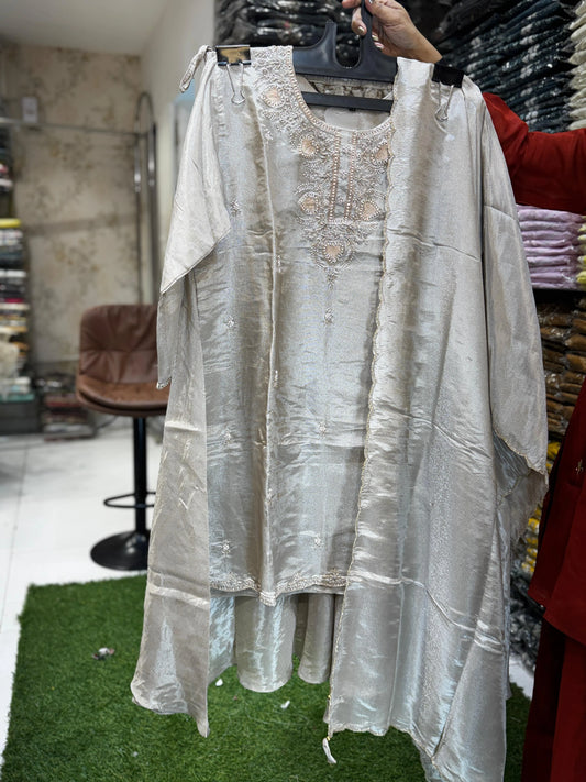 Plus size silver tissue sharara suit