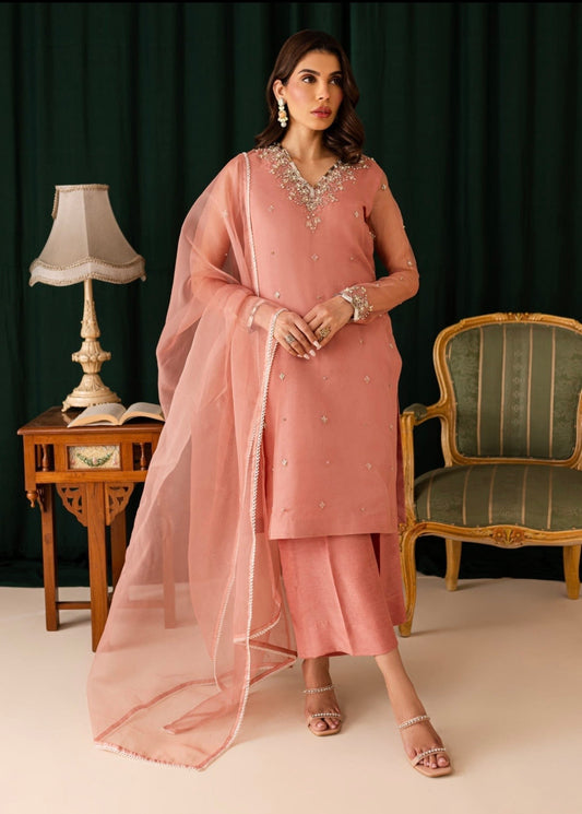 Peachish pink elegant handwork suit