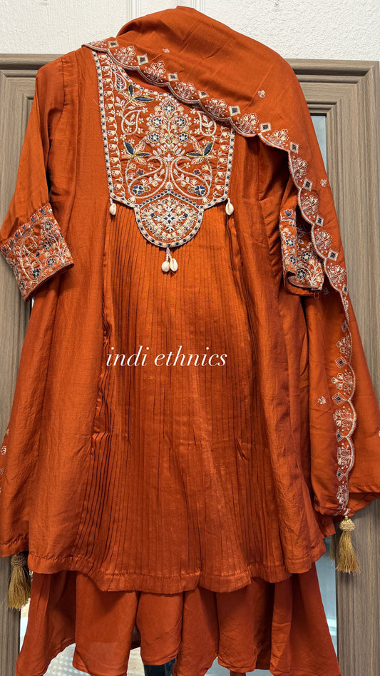 Rust beautiful peplum sharara suit