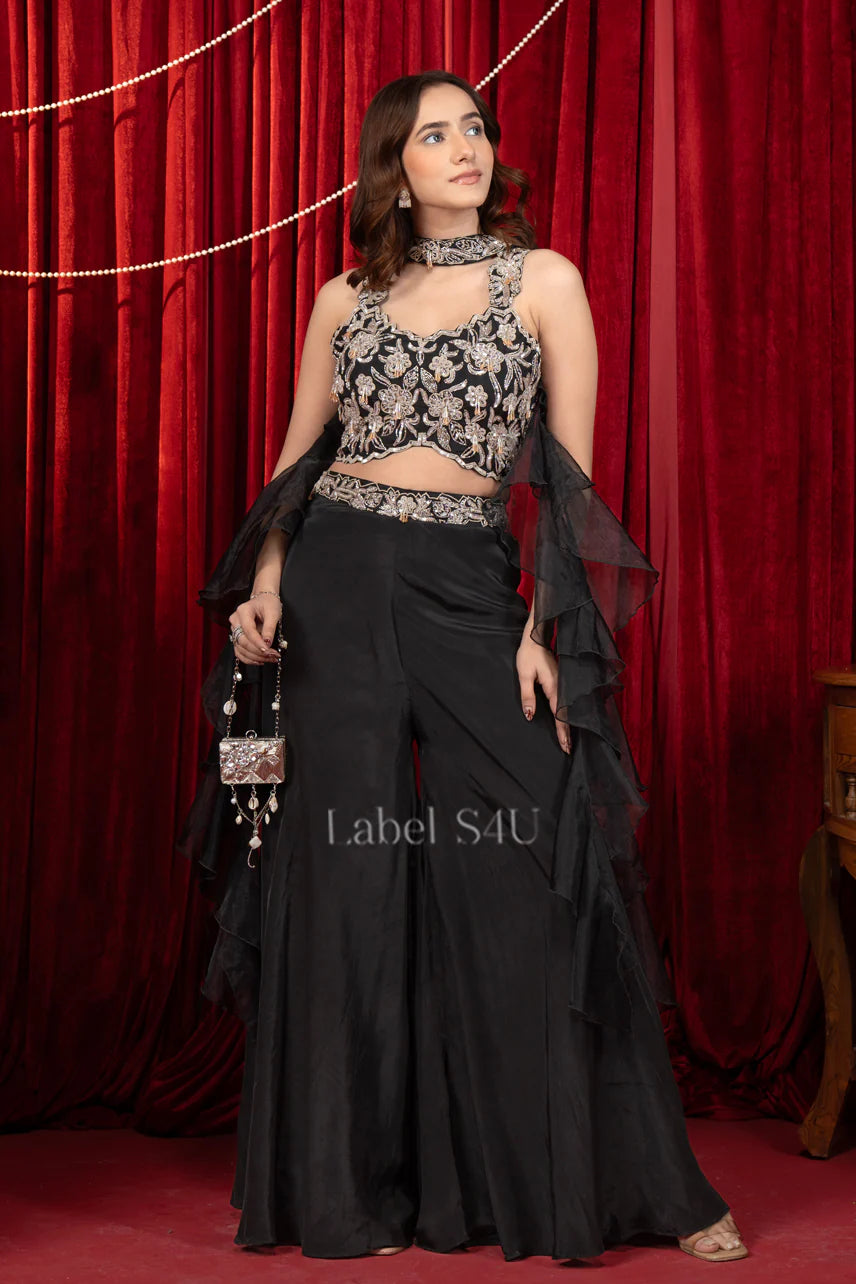 Black heavy handwork indo western outfit