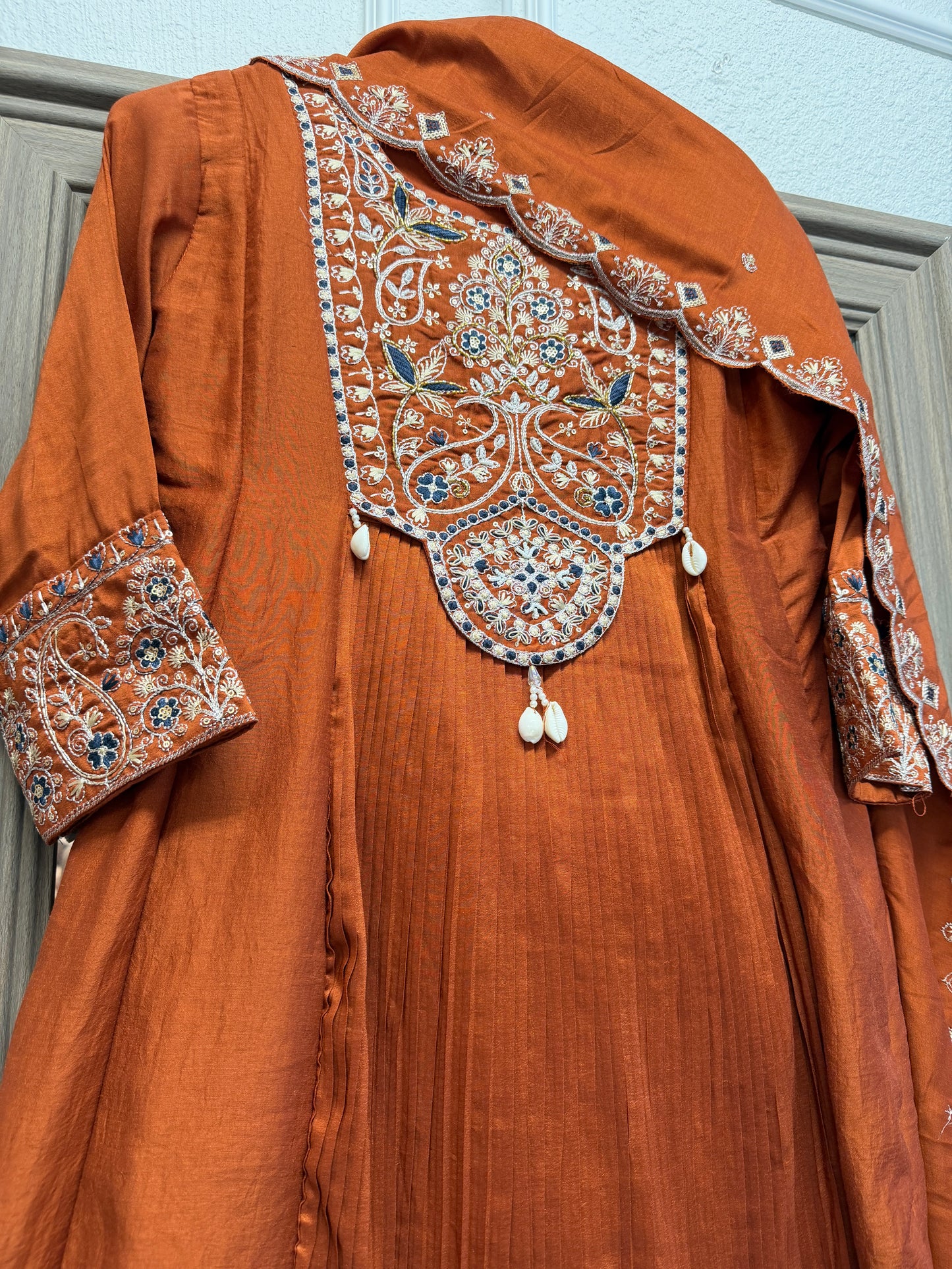 Rust beautiful peplum sharara suit
