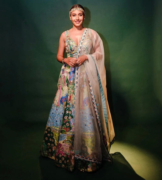 Designer silk multicolor heavy handwork lehenga choli