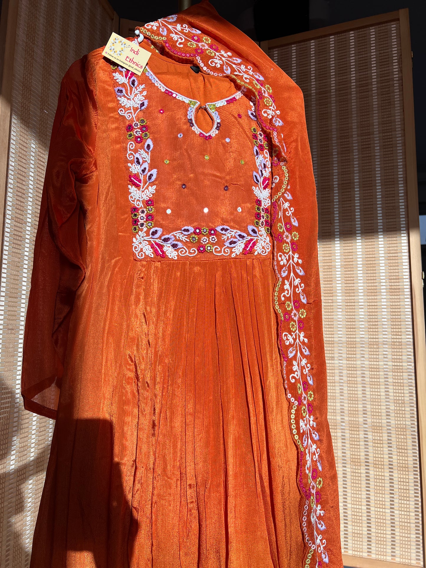 Burnt orange pure chinnon handwork suit