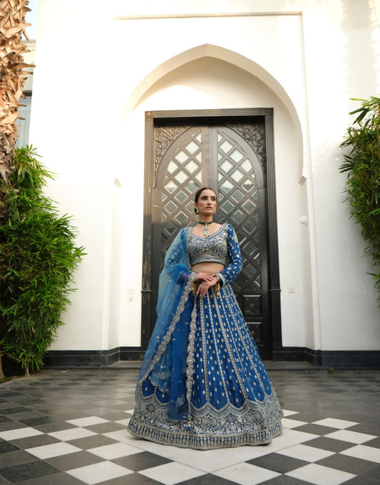 Stunning blue heavy embroidery and sequence lehenga