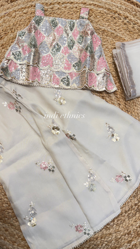 Girls designer beautiful Off white sequence work indo western set