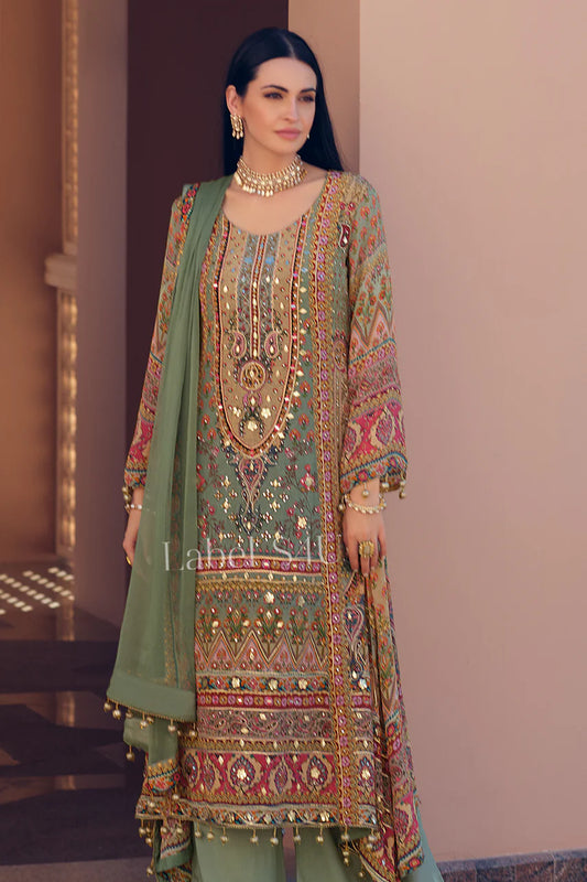 Green pure crepe partywear suit
