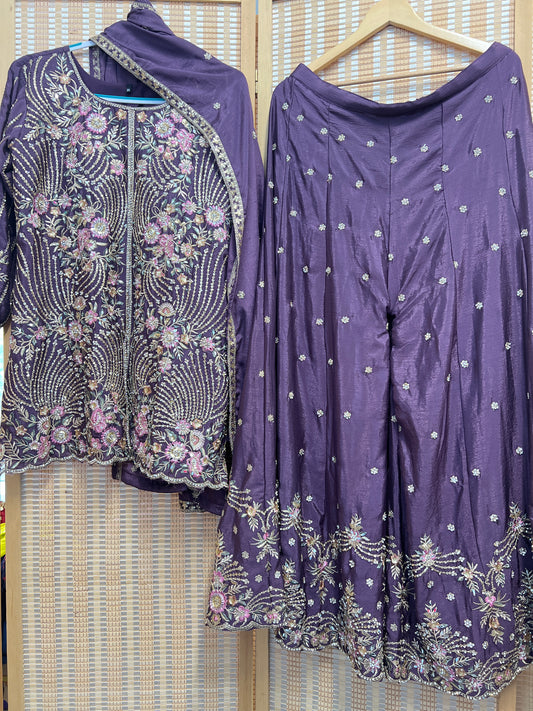Purple lilac heavy partywear weddingwear sharara suit