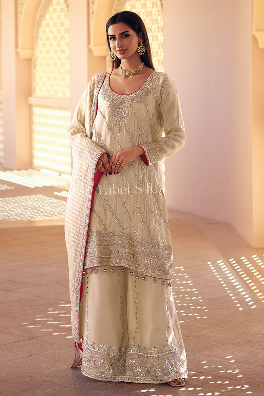 Off white golden palazzo suit