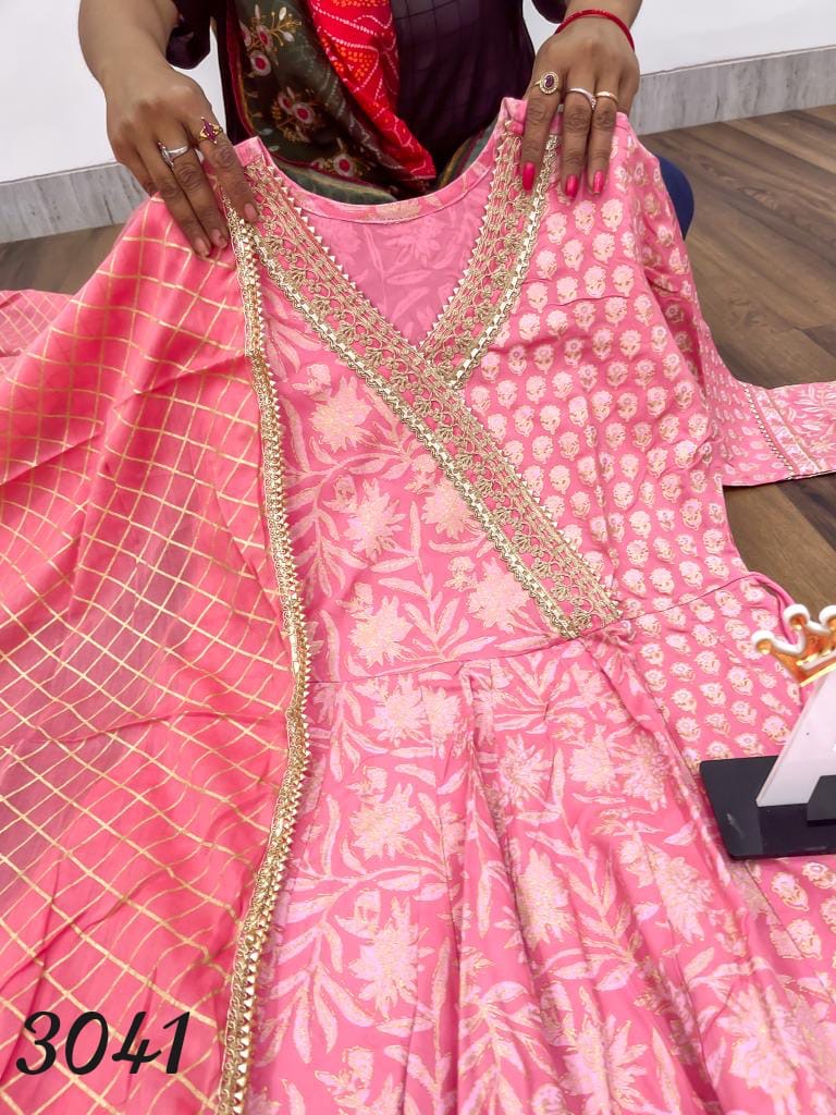 Plus size pinkish peach anarkali kurta and dupatta set