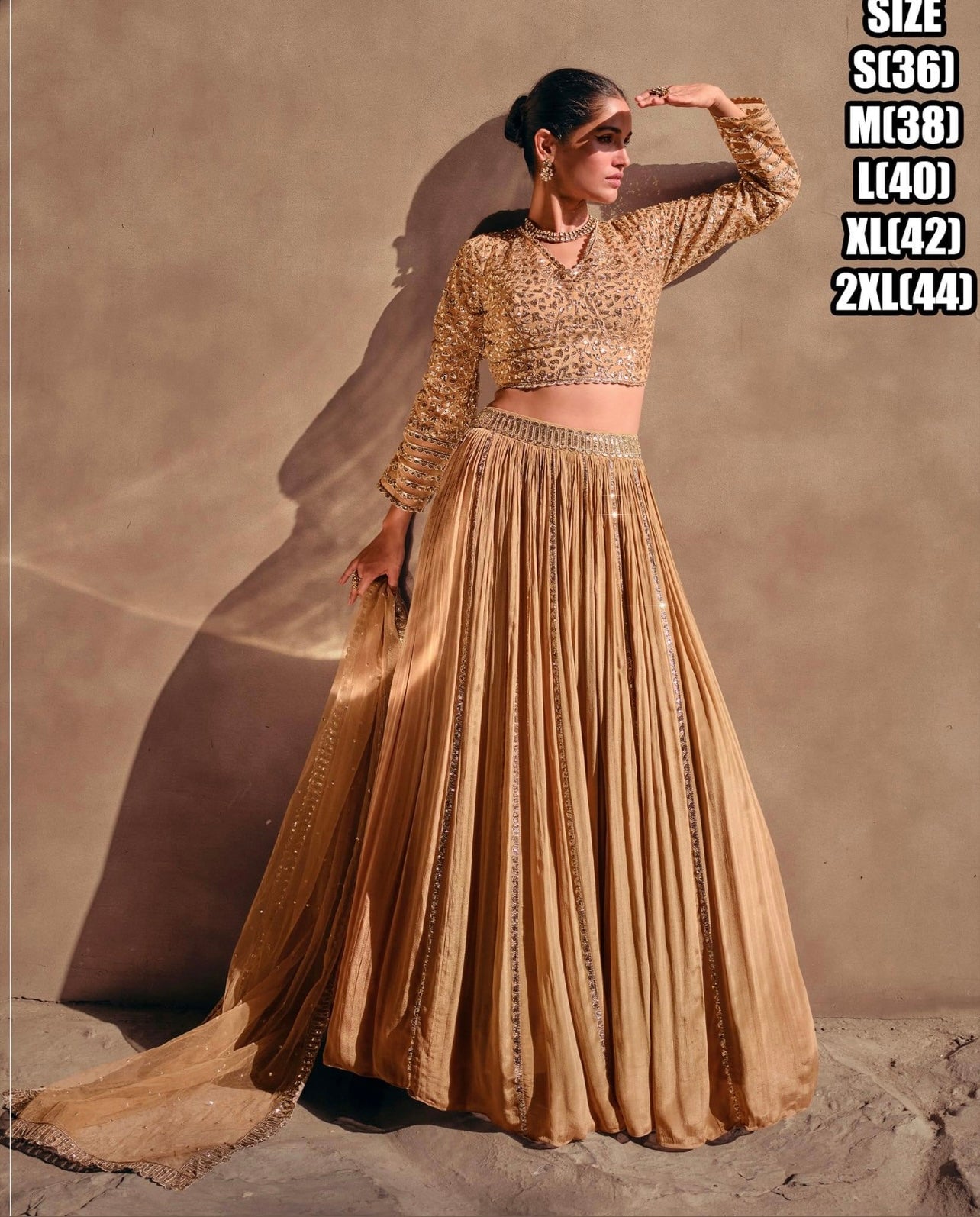 Golden beige beautiful heavy sequence work lehenga choli