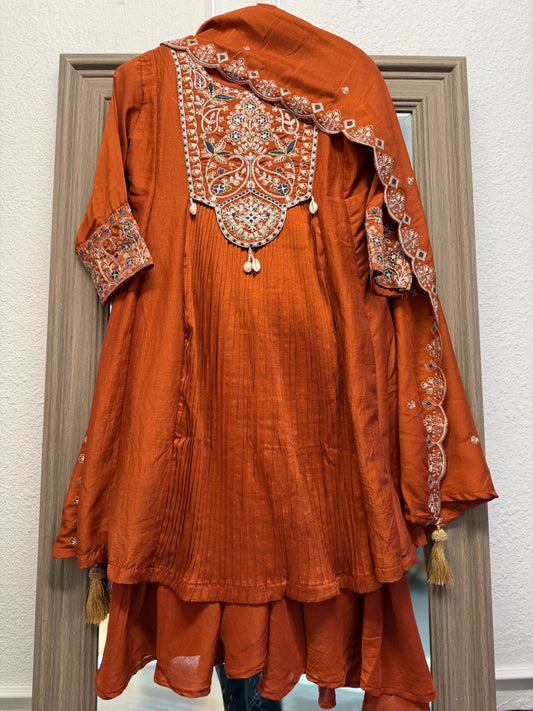 Rust beautiful peplum sharara suit