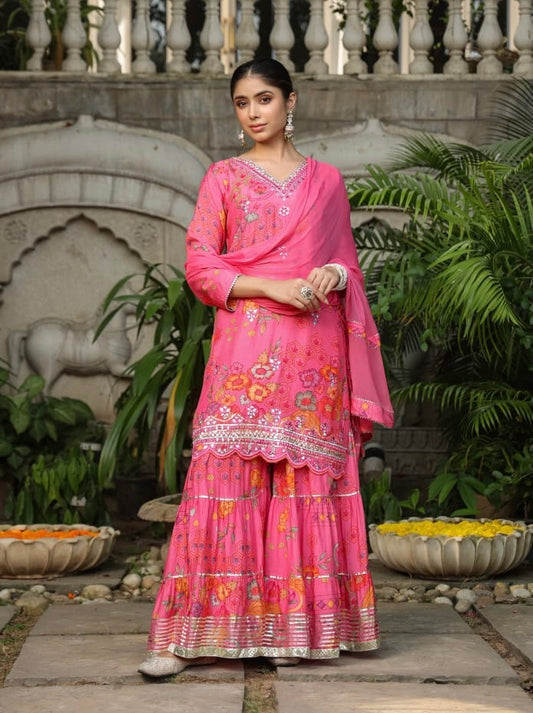 Pink muslin sharara suit