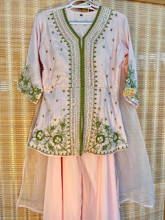Baby pink designer heavy handwork sharara set