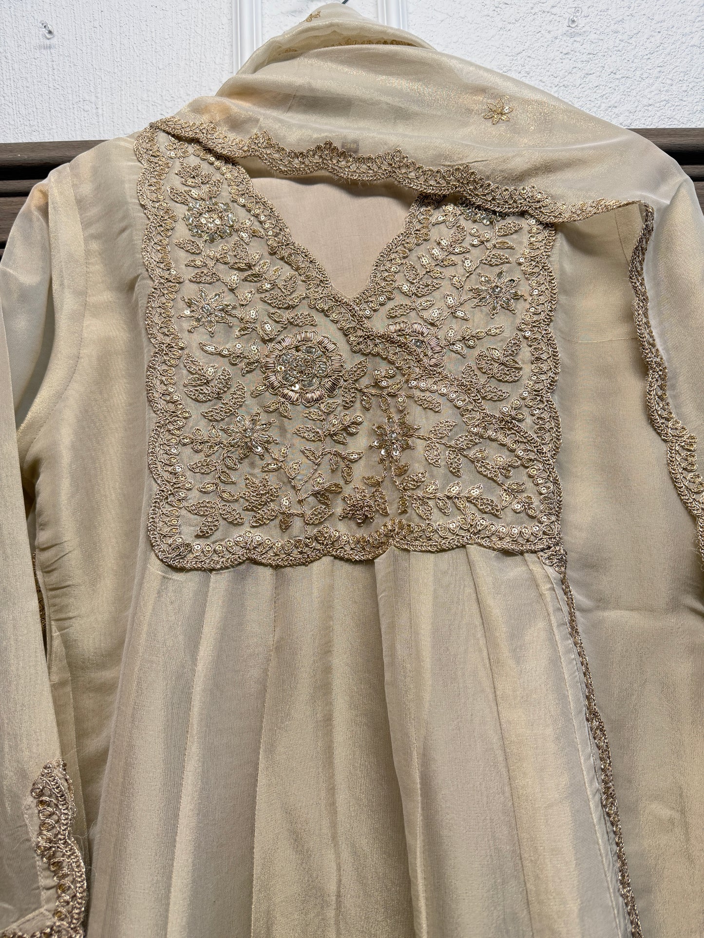 Ivory gold pure tissue elegant A line kurta set