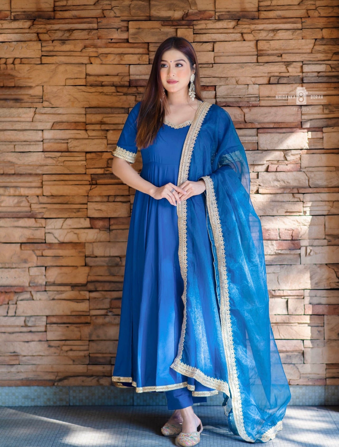 Royal blue elegant gota work rayon fit and flare anarkali kurta set