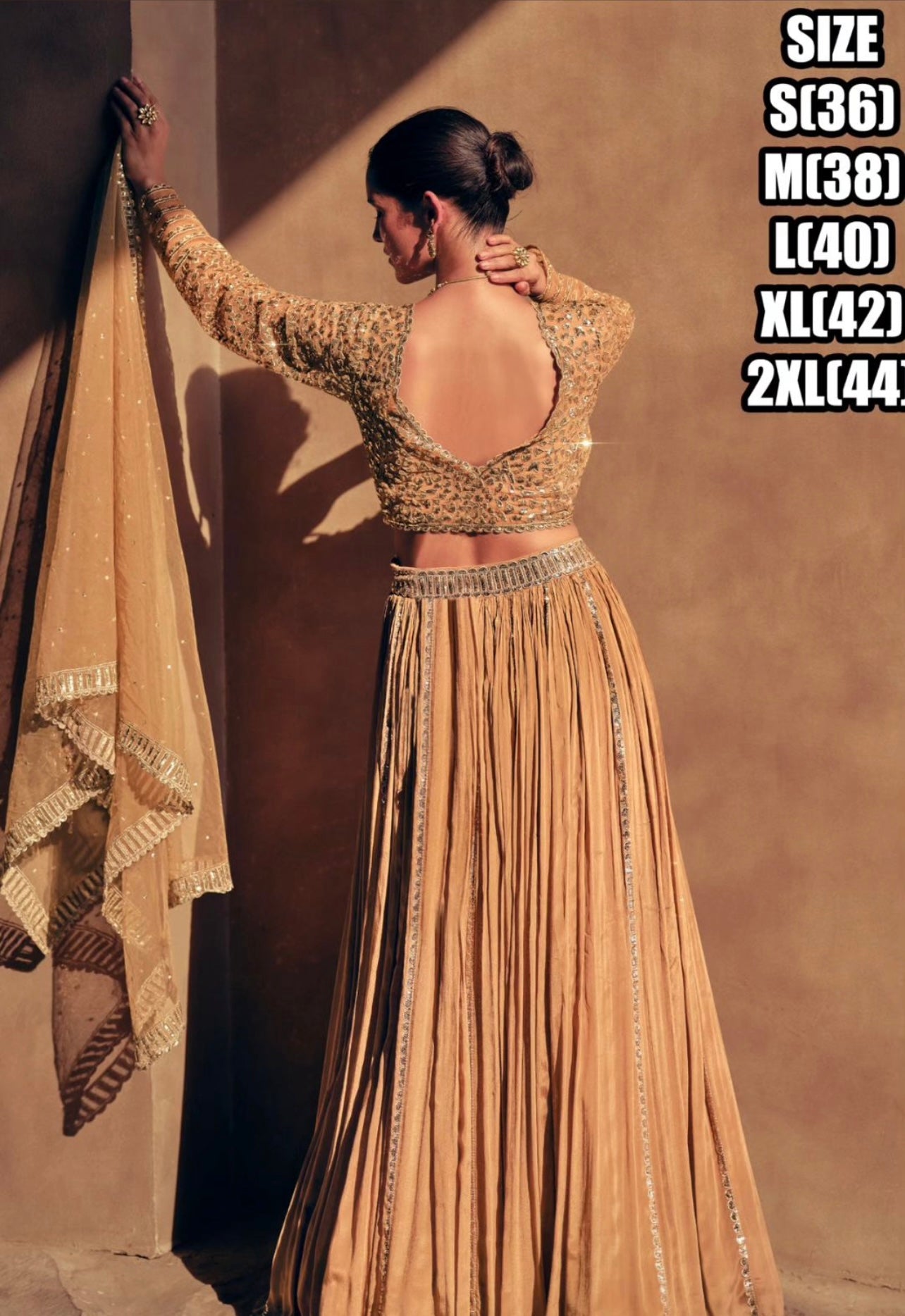 Golden beige beautiful heavy sequence work lehenga choli