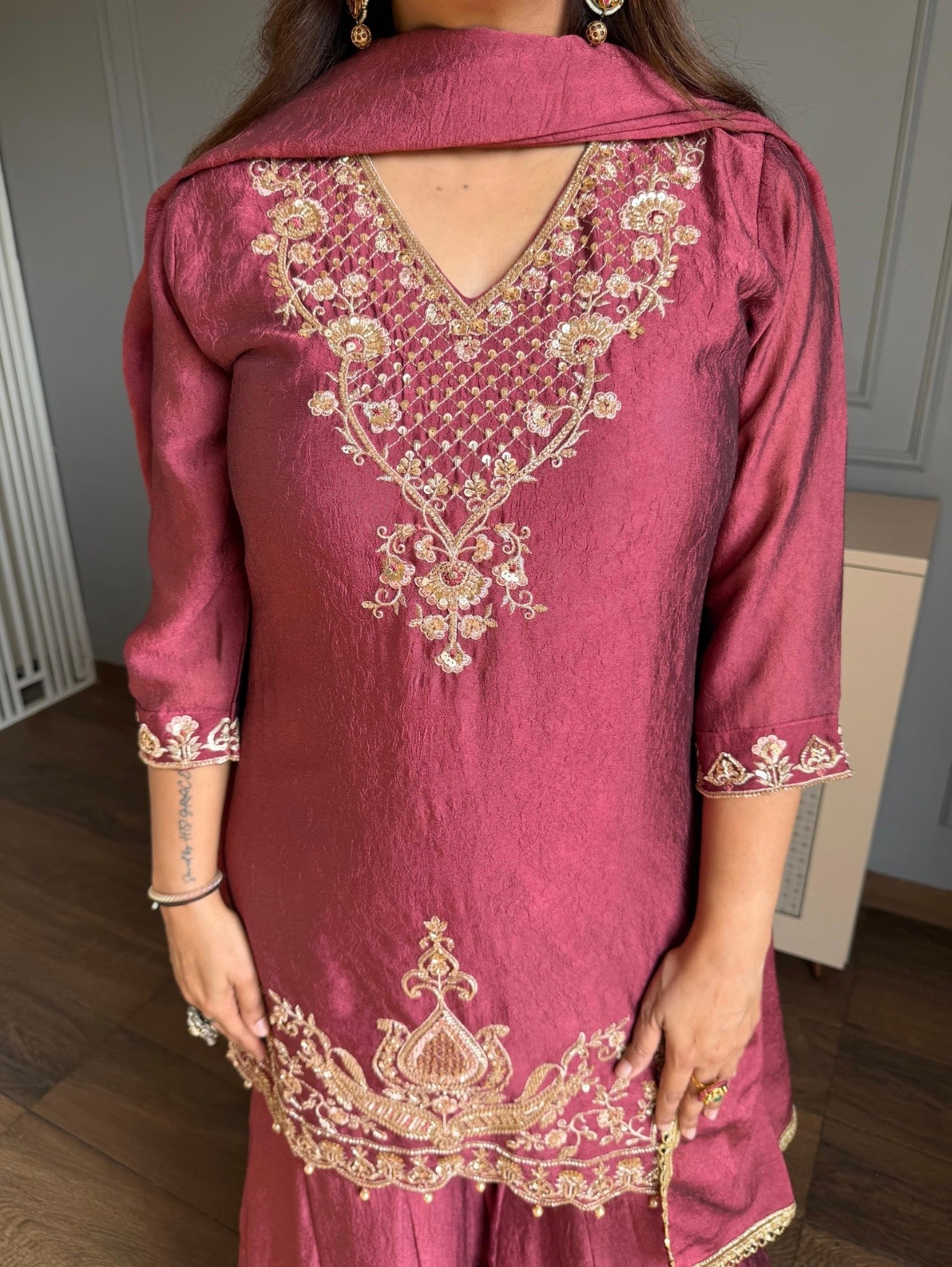 Deep rose beautiful handwork sharara suit