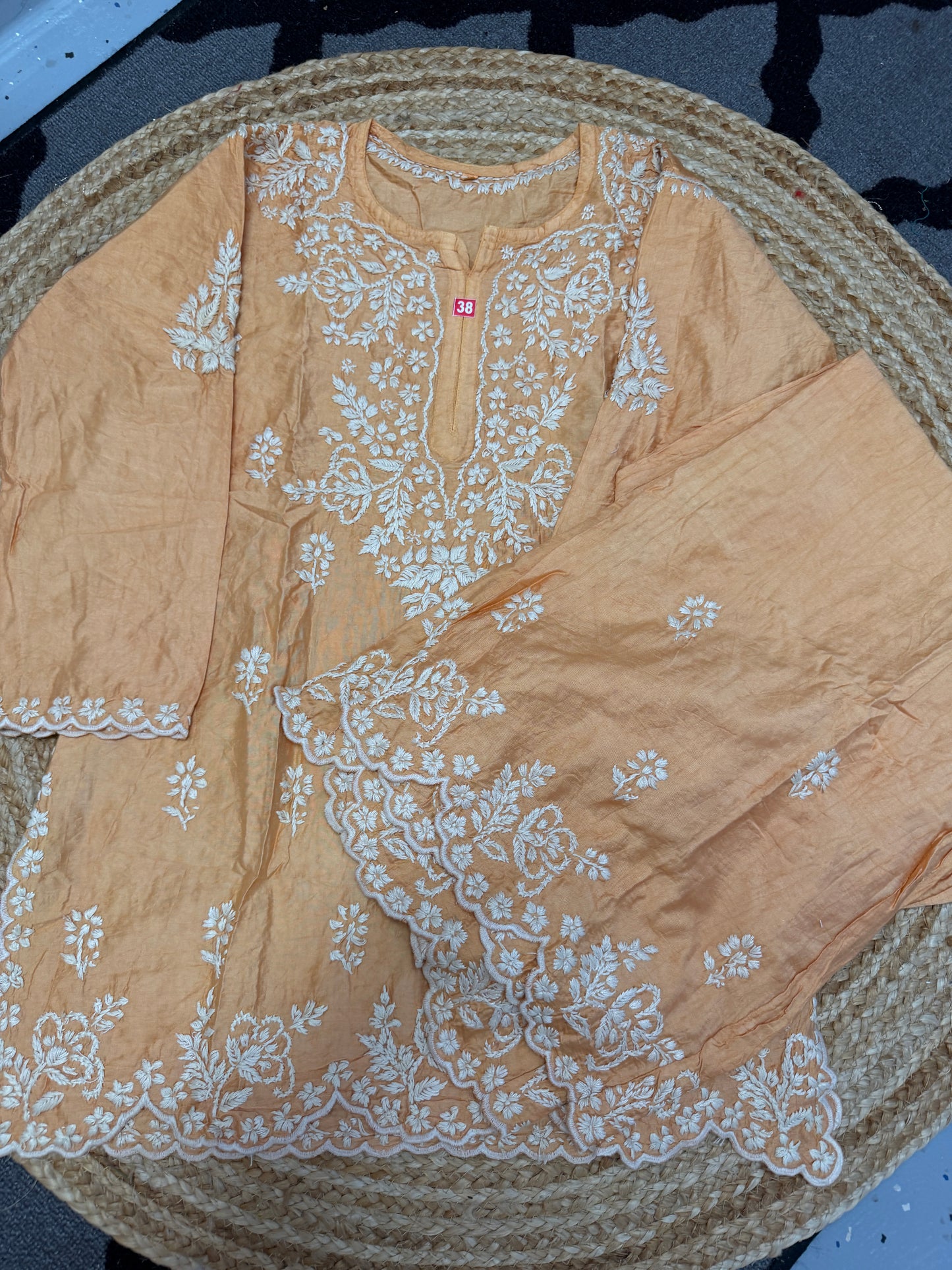 Light orange premium chikankari chanderi co-ord set
