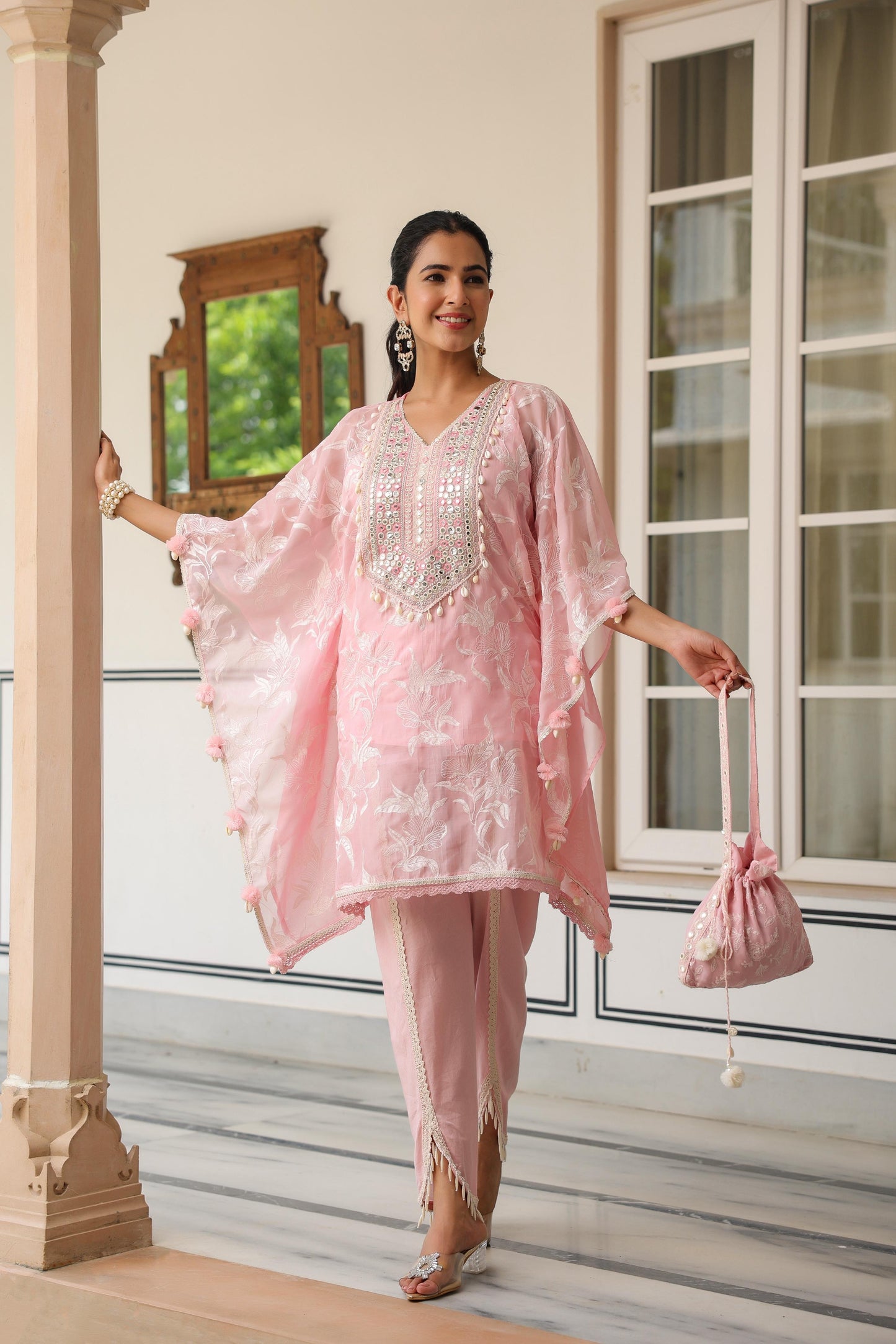 Baby pink trendy beautiful kaftan tulip pant set