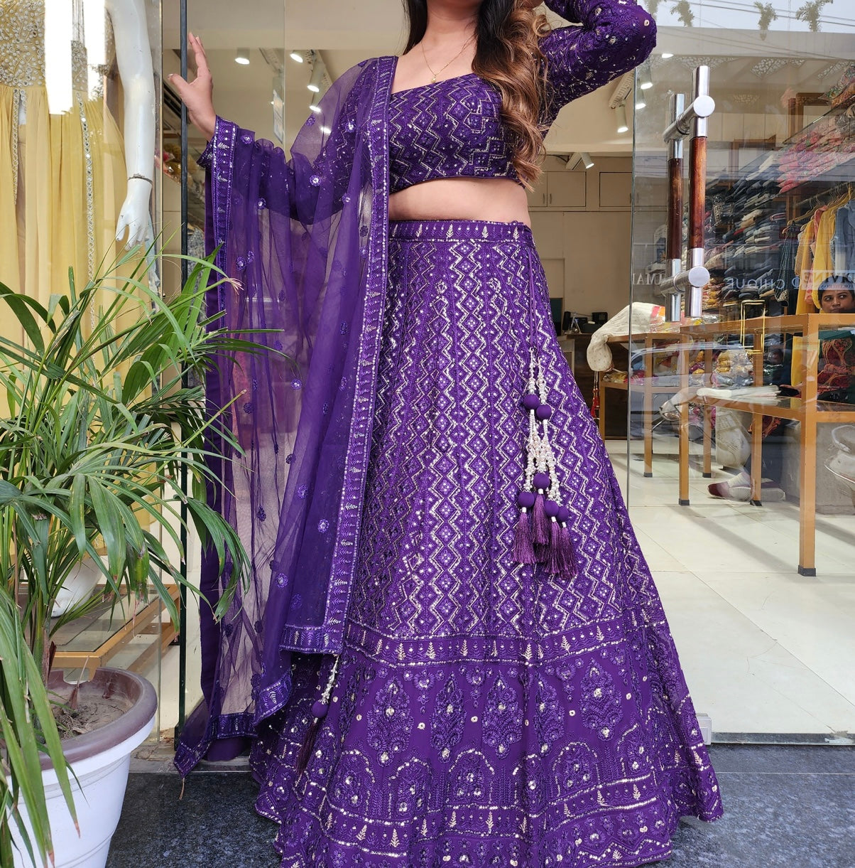 Purple beautiful chikankari with sequence work lehenga