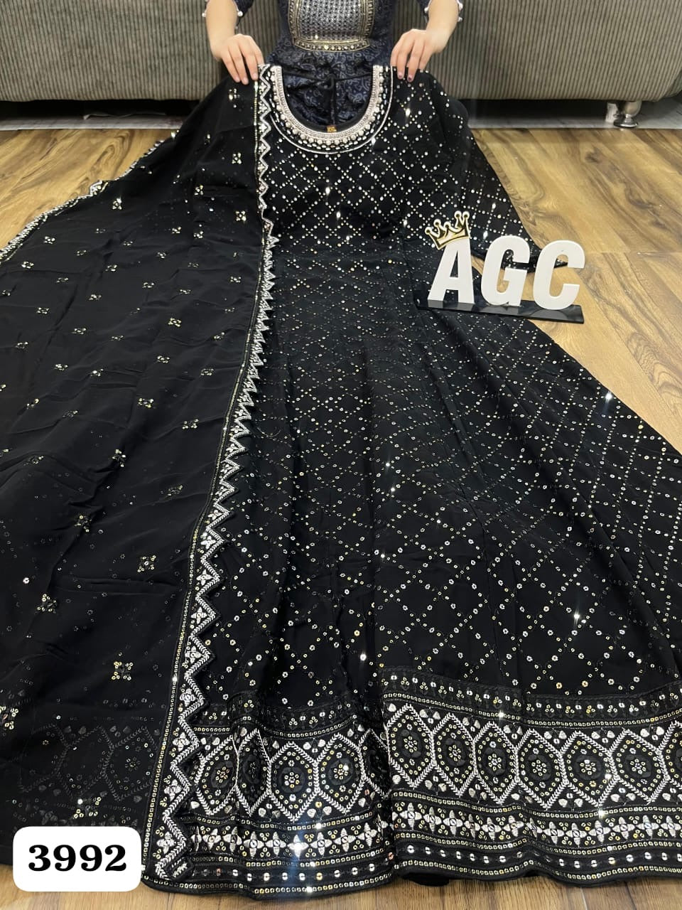 Black georgette heavy sequence work anarkali kurta set