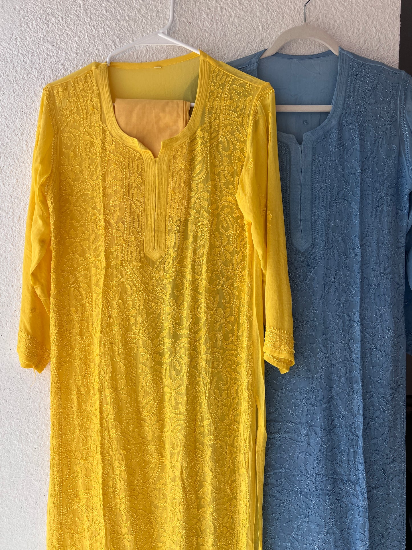 Yellow pure viscose premium chikankari kurti with lining