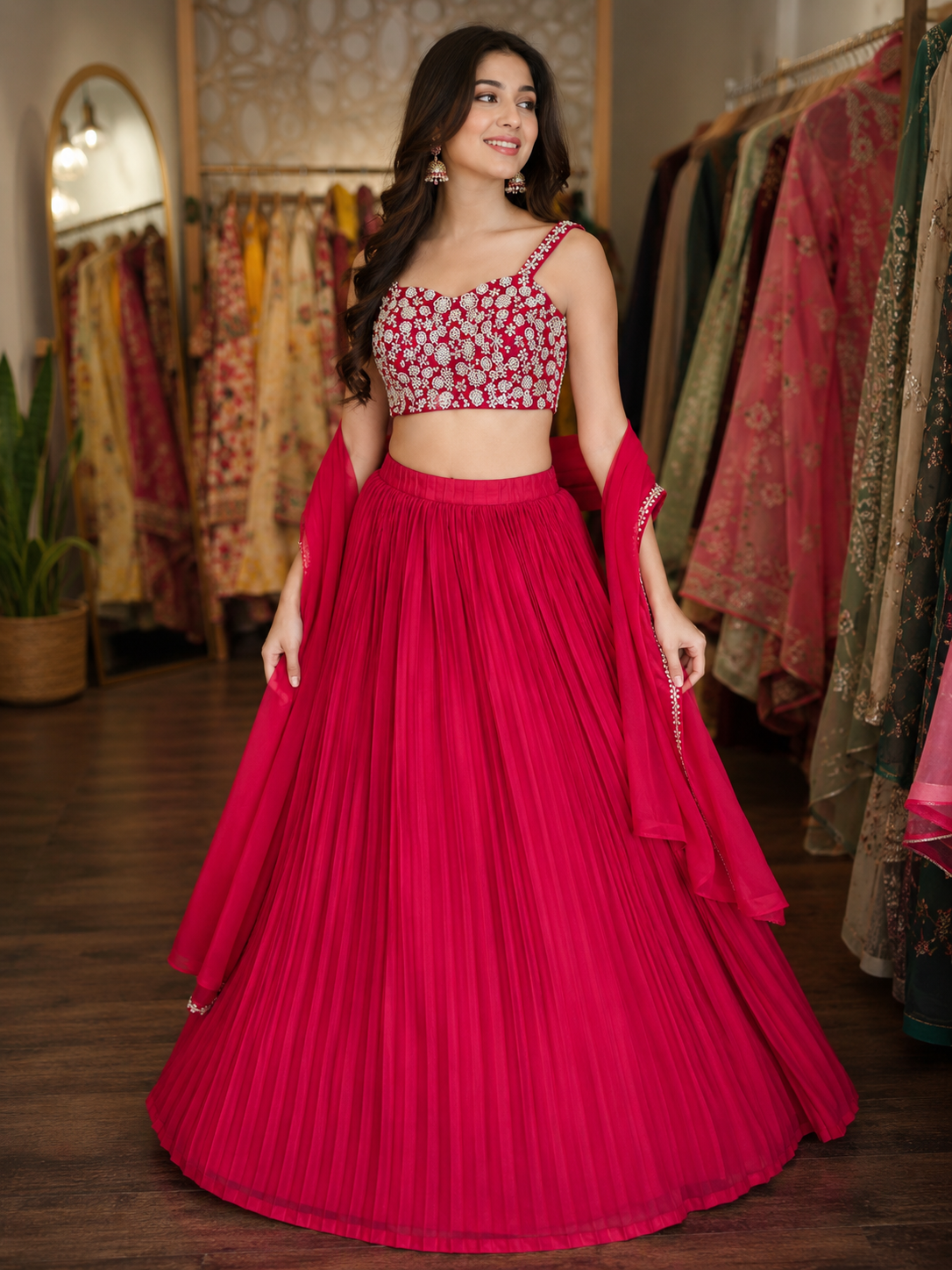 Red beautiful handwork crop top lehenga