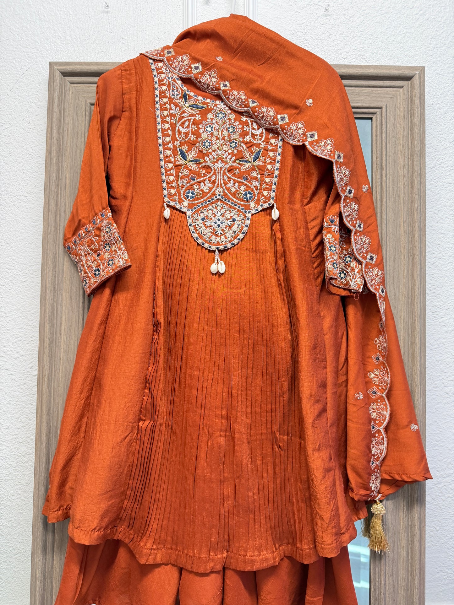 Rust beautiful peplum sharara suit