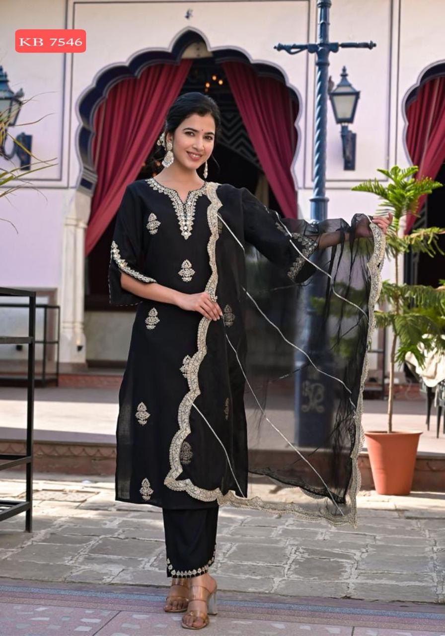 Elegant Black V neck Premium Rayon Heavy Gota work Kurta set