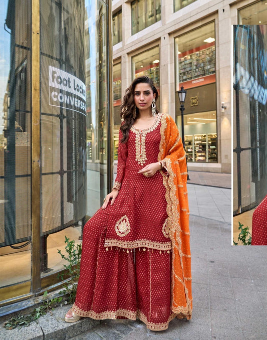 Maroon beautiful pure viscose silk palazzo sharara siit