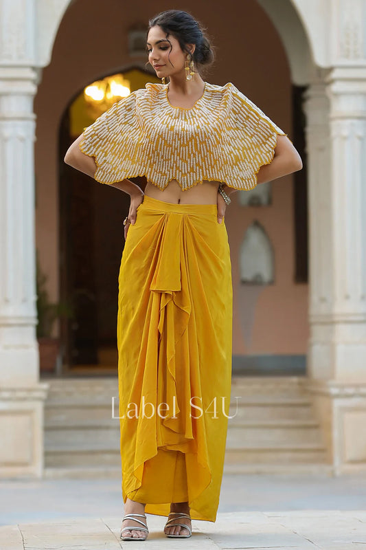 Yellow heavy handwork indo western