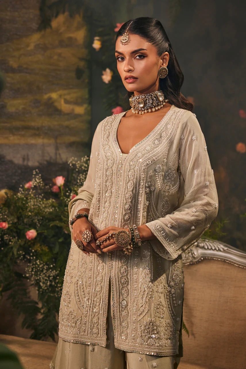 light green heavy handwork palazzo suit
