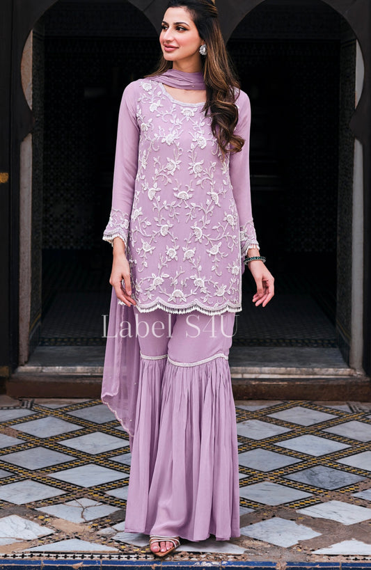 Lavender heavy handwork sharara suit