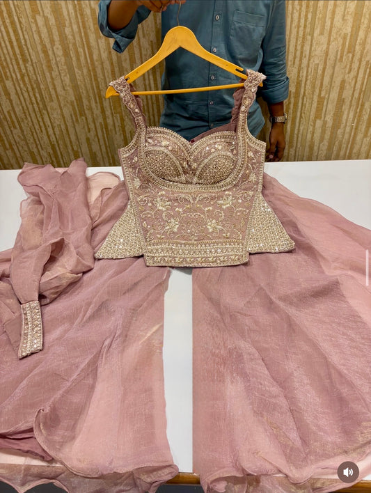 Onion pink heavy handwork sharara suit