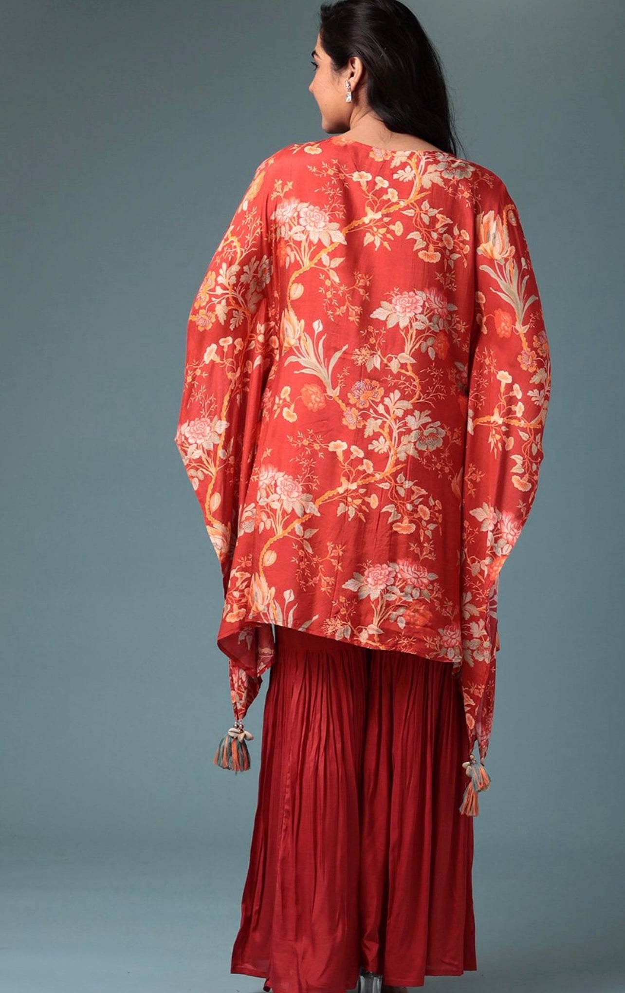 Rust beautiful embroidered yoke kaftan set