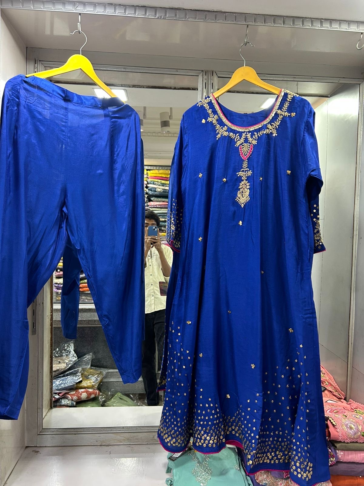 Royal blue heavy handwork silk anarkali kurta set
