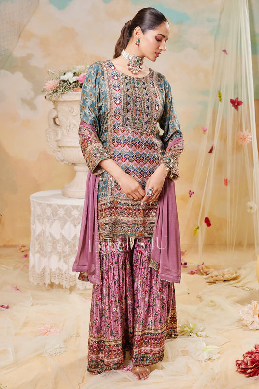 Gul bahar elegant partywear crepe sharara set