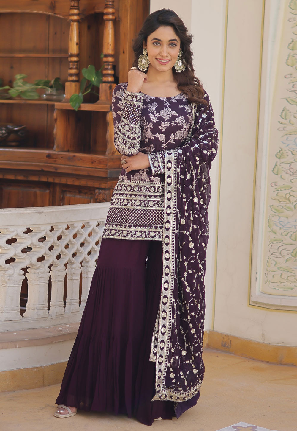 Purple beautiful sharara set with heavy embroidered dupatta