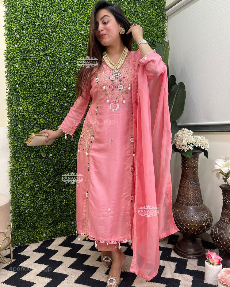 Pink heavy handwork suit