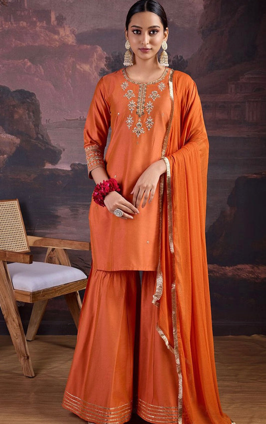 Orange premium cotton beautiful sharara set