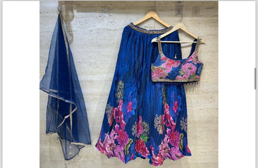Blue beautiful handwork and mirror work partywear lehenga