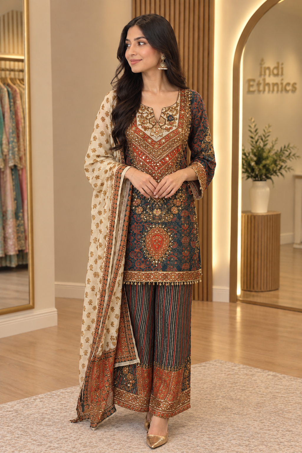 Multi color crepe palazzo suit