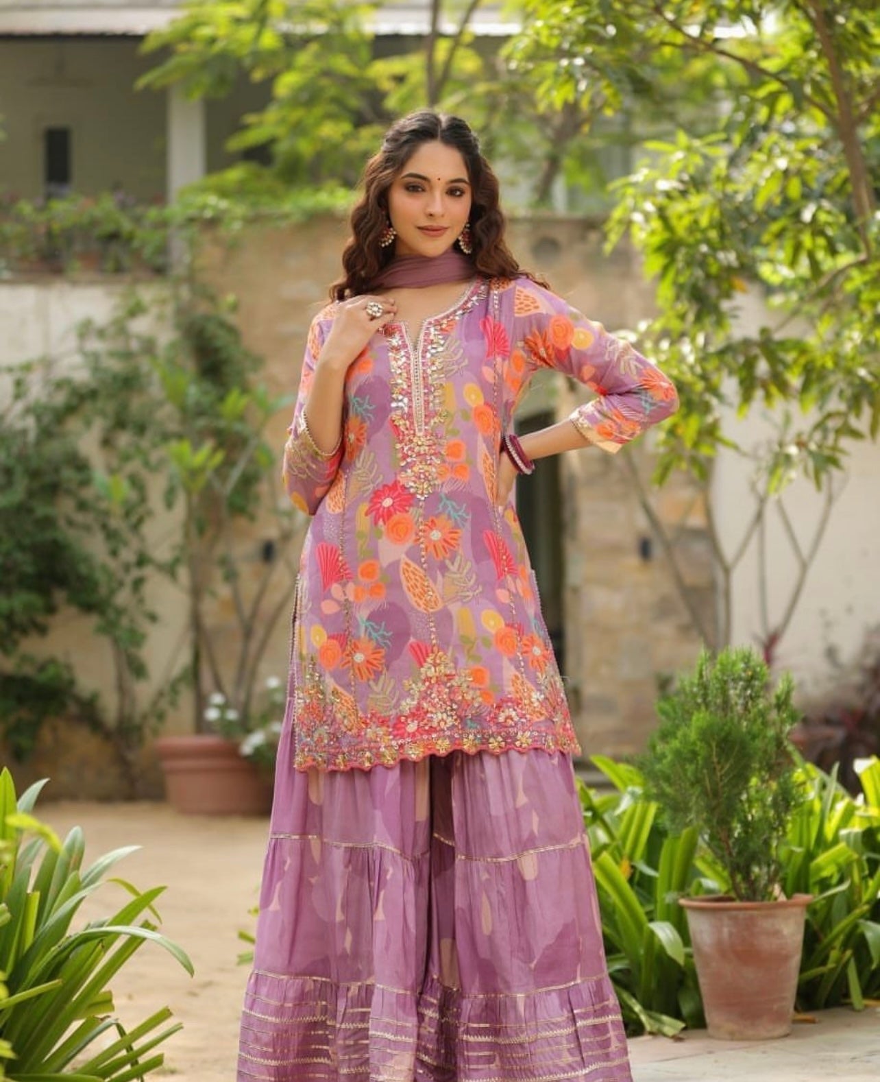 Lavender elegant sharara suit